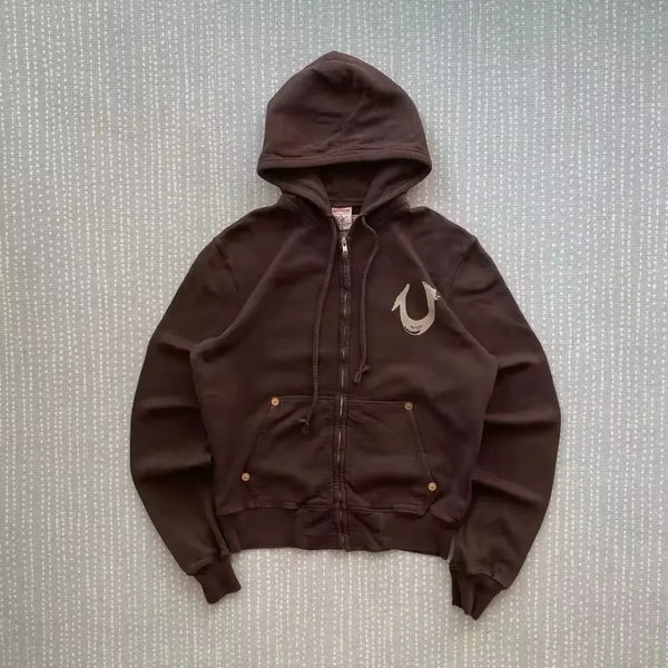 Cozy Oversized Cartoon Graphic Zip-Up Hoodie