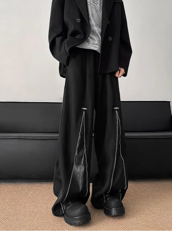 Trendy Zipper Patchwork Wide Leg Pants