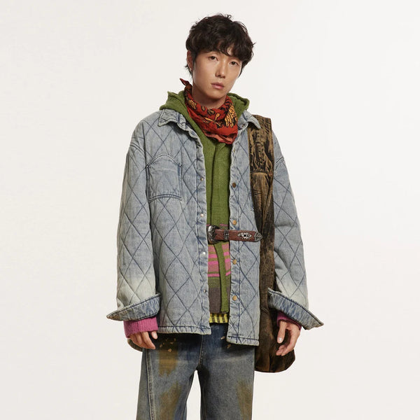 Cozy Diamond Stitch Denim Jacket