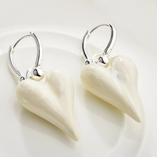 Enamel Heart Pendant Dangle Earrings