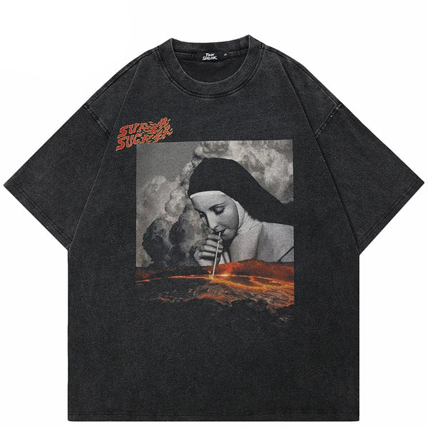 Camiseta gráfica retro vintage negra lavada