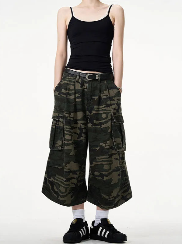 Vintage Camouflage High Waist Denim Shorts