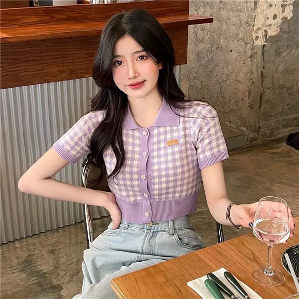 Soft Girl Plaid Crop Cardigan