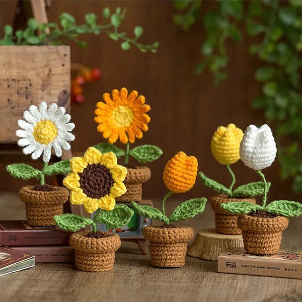 Crochet Knitted Potted Flowers Homemade