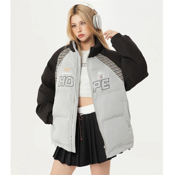 Stylish Patchwork Winter Padded Jacket Womens