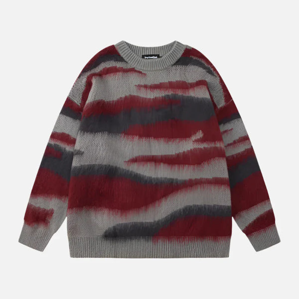 Wavy Contrast Color Stripe Gradient Sweater
