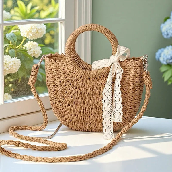 Bolso de mano tejido con estrellas para mujer