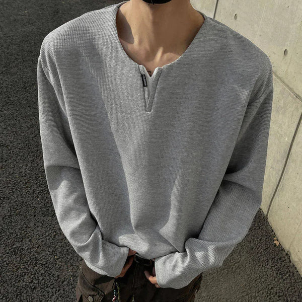 Solid Color V-Neck Long Sleeve T-Shirt