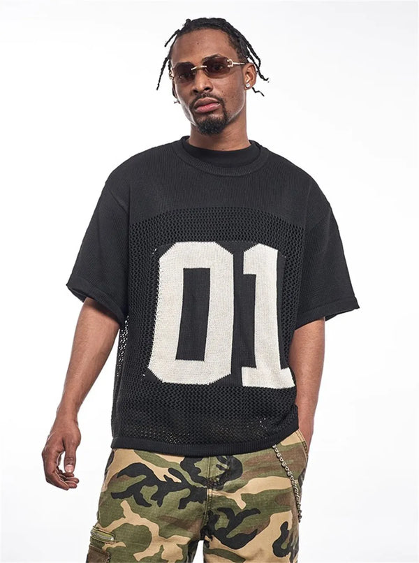 Breathable Crew Neck Jacquard Knit T-Shirt