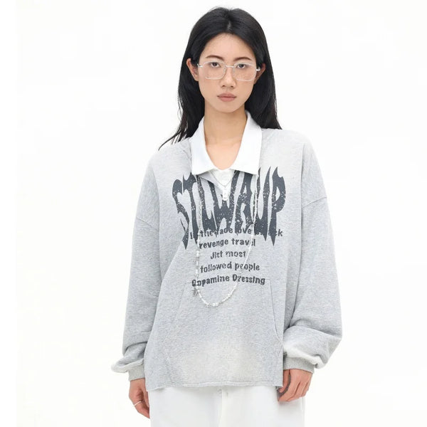 Gray Letter Print Off Shoulder Sweatshirt