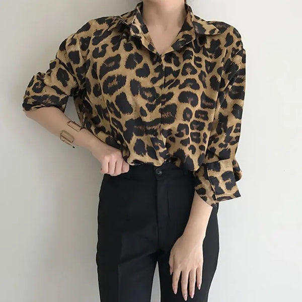 Artistic Retro Leopard Print Shirt