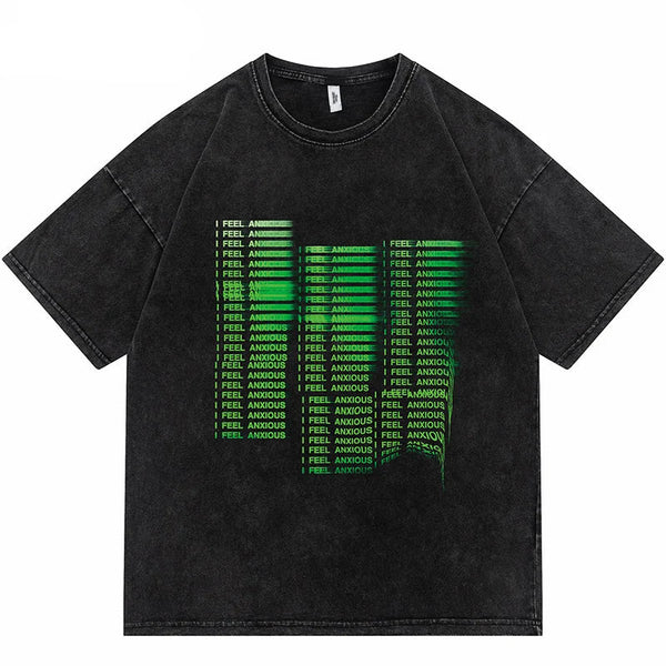 Washed Illusion Letter Printed Cotton T-Shirt
