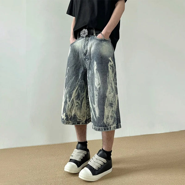 Flame Graphic Print Denim Shorts