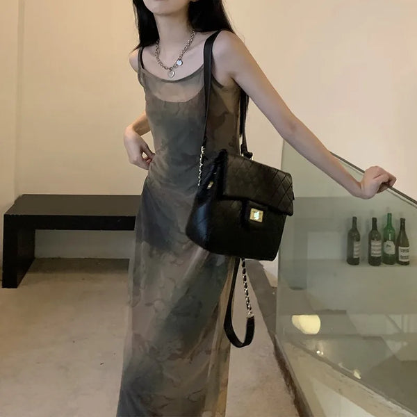 Vintage Tie Dye Mesh Midi Dress