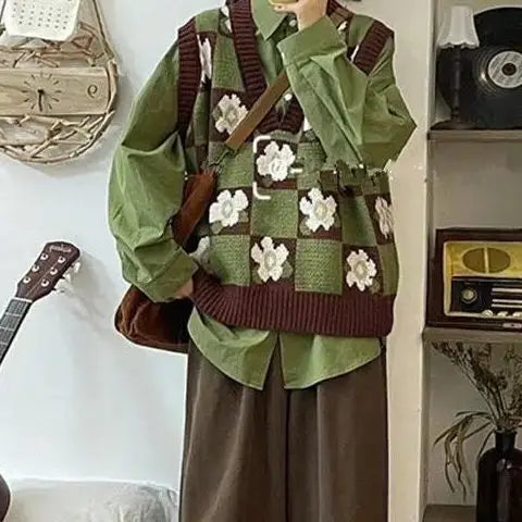 Y2K Cozy Puppy Pattern Knit Cardigan