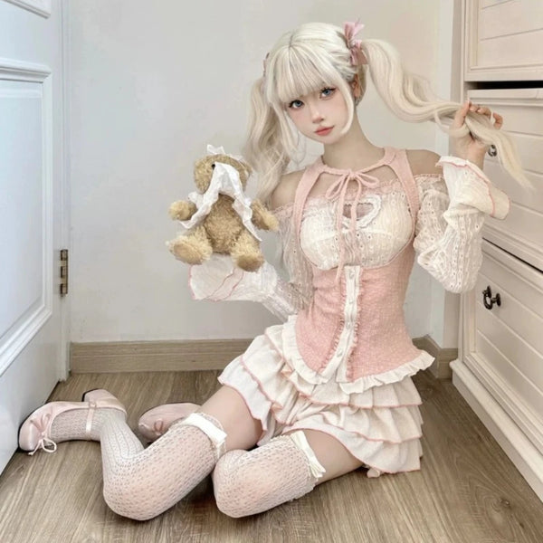 Coquette Ruffled White Set