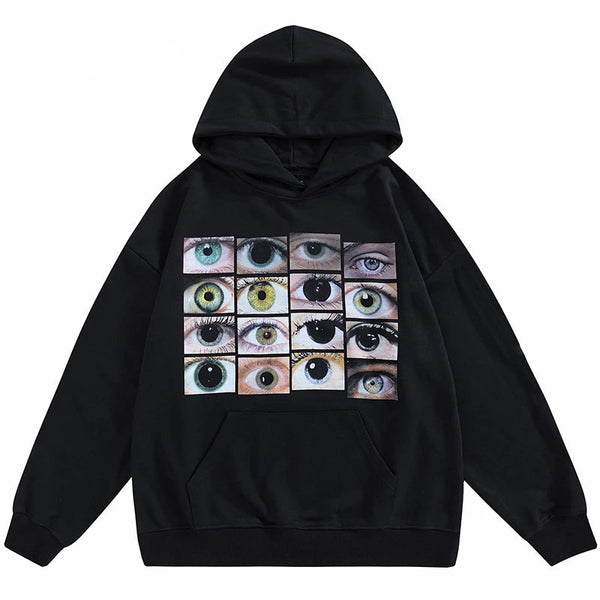 Vintage Eyes Print Hip Hop Hoodie