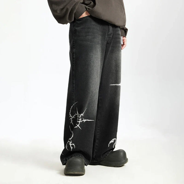 Black Graffiti Wide-leg Jeans