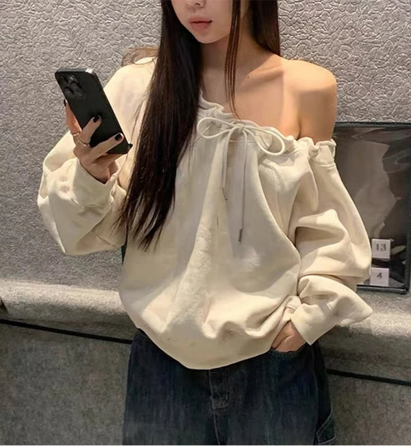Off Shoulder Fleece Sweatshirt