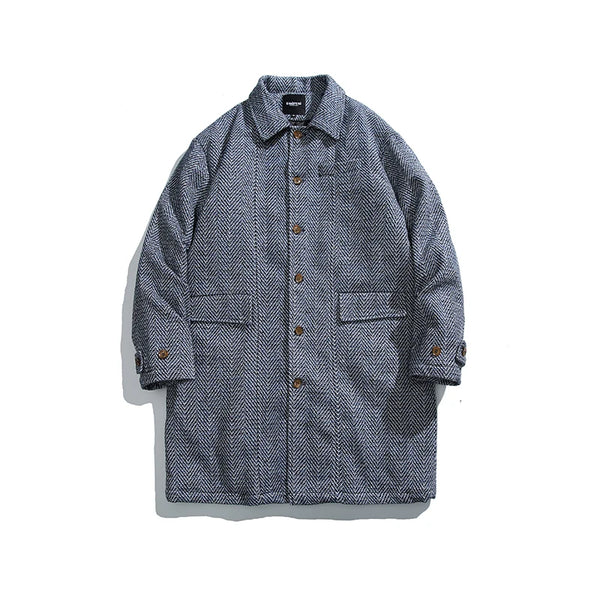 Plaid Woolen Quilted Long Winter Coat