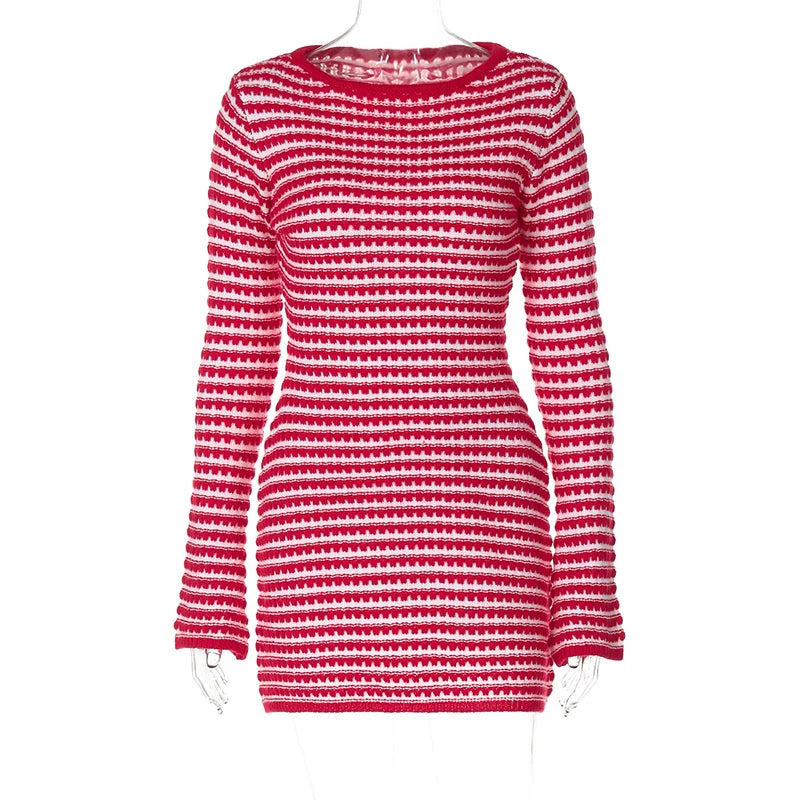 Red and white striped dress on a white background