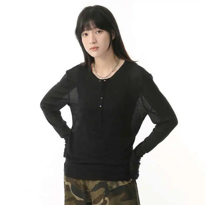 Solid Color Korean Casual Long-Sleeved T-Shirt