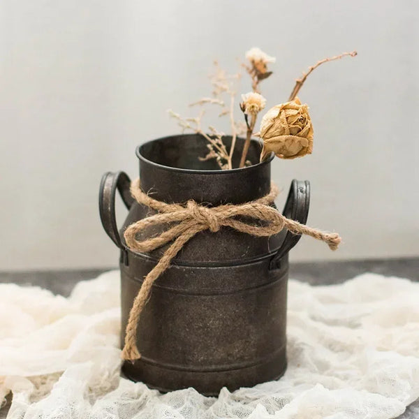 Retro Old Tin Flower Bucket Vase