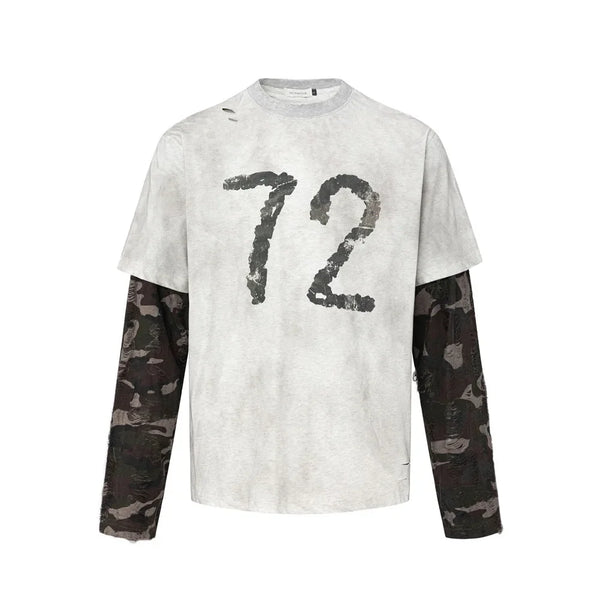 "72" Camouflage Long Sleeve Spliced T-Shirt