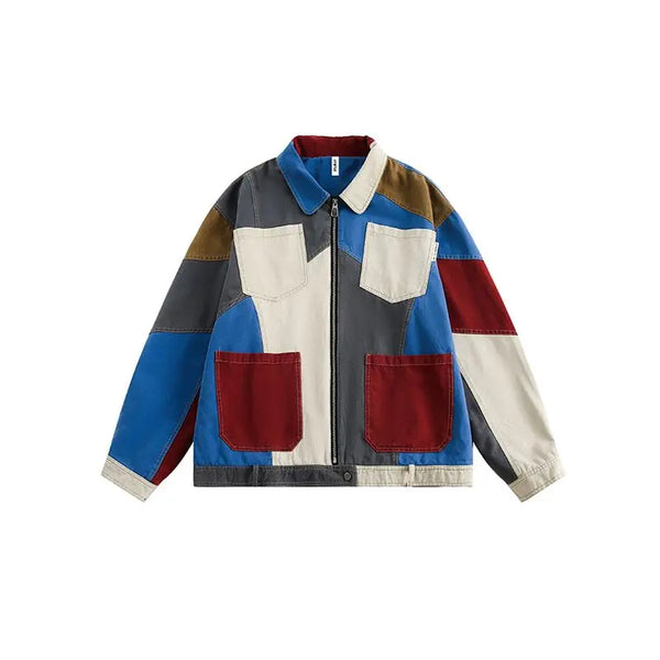 Color Blocks Splicing Denim Jacket