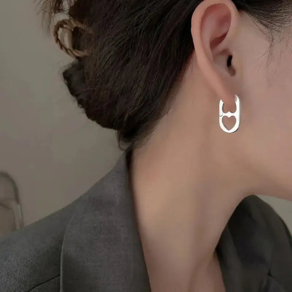 Silver Geometric Heart Earring