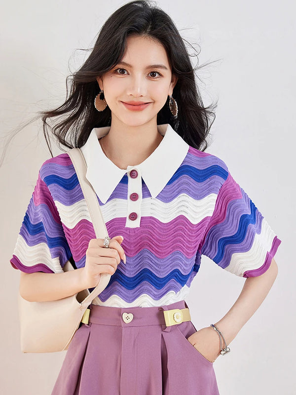 Contrasting Color Retro Summer T-Shirt