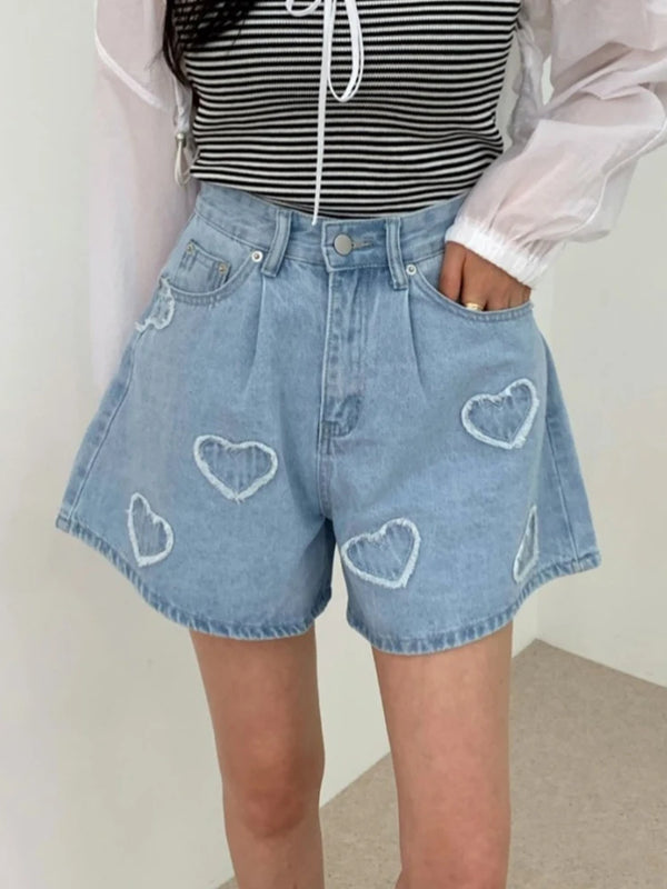Sky Blue Love Embroidered Shorts