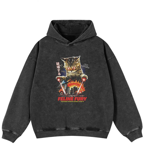 Oversize Funny Cat Attack Hoodie