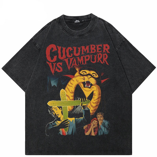 Camiseta gráfica divertida negra lavada retro