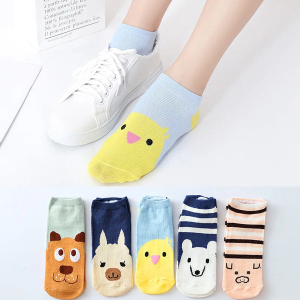 Calcetines tobilleros escolares con estampado animal para mujer