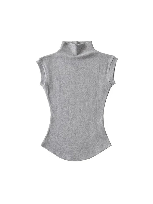 Slim Fit Sexy Sleeveless Turtleneck Top