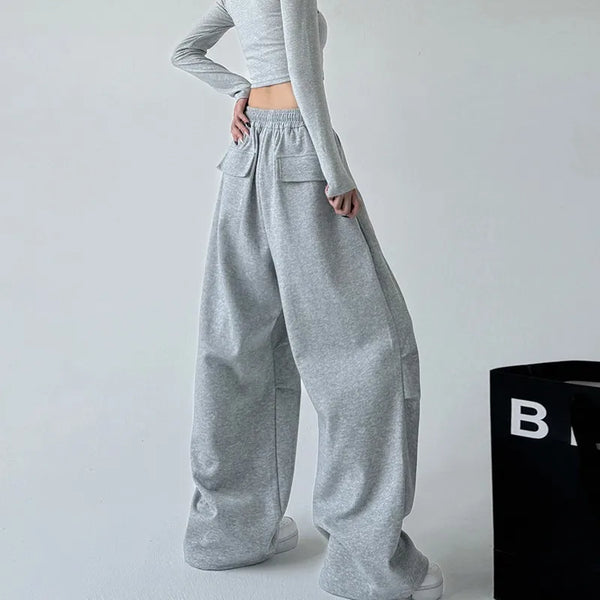 Vintage Graue Hose mit weitem Bein und Kordelzug