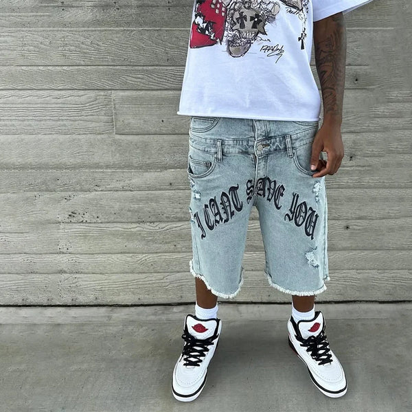Colorful Embroidered High Waisted Denim Jorts