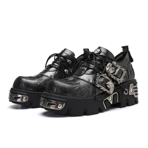 Platform Skull Metal Buckle Ankle Boots