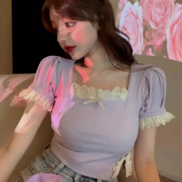 Soft & Spicy Girl Square Neck Lace Shirt
