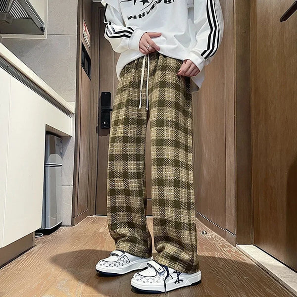 Autumn Plaid Woolen Baggy Pants