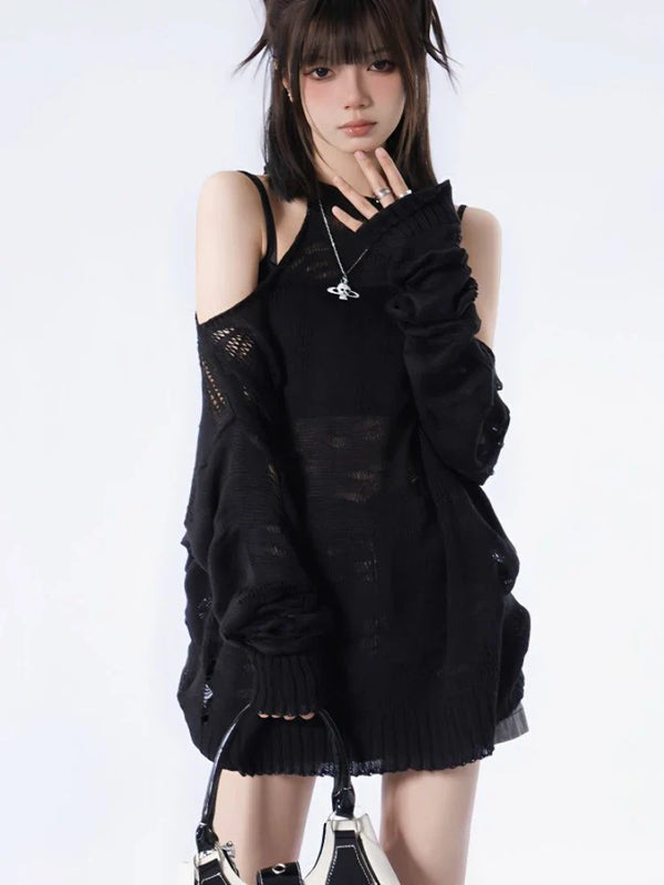 Grunge Black Cut-off Sweater