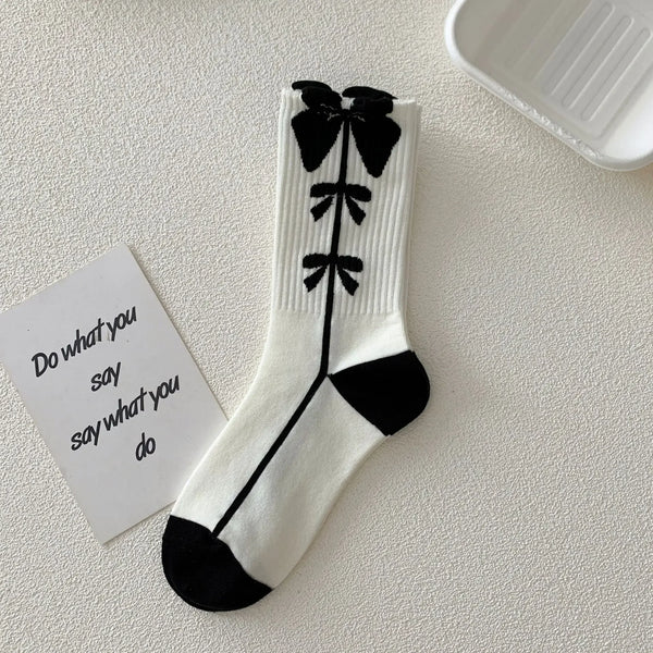 Stylish Black White Strawberry Long Socks
