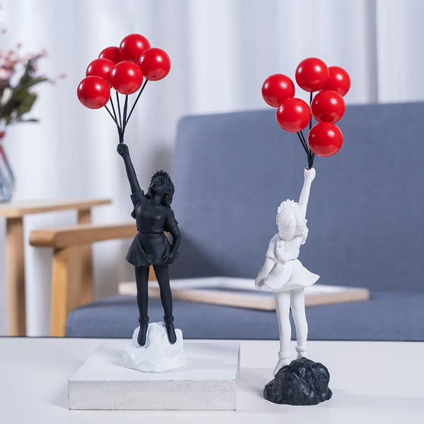 Cartoon Girl Flying Love Balloon Girl Statue