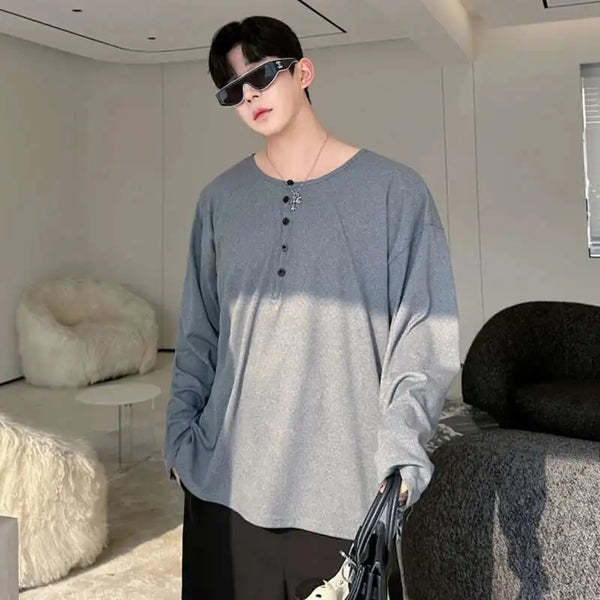 Stylish Korean Round Collar Button T-Shirt