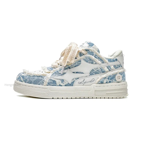 Retro Star White And Blue Leather Sneakers
