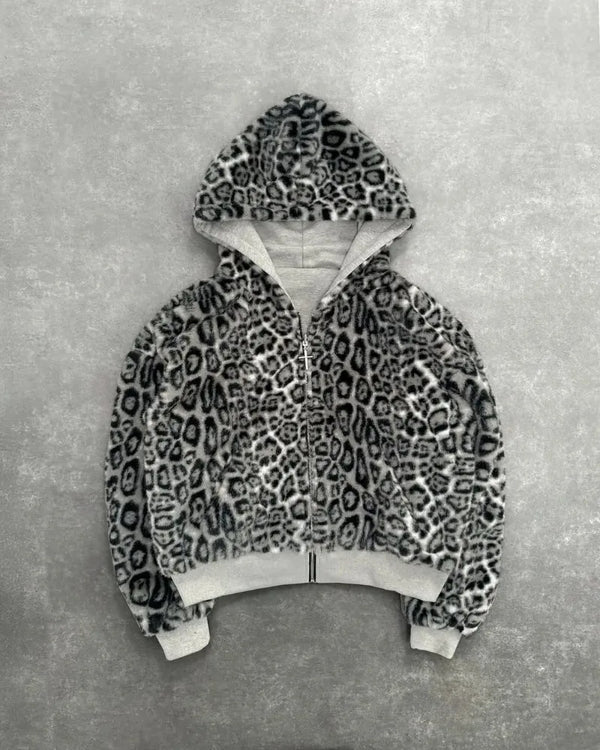 Retro Leopard Print Loose Zipper Shirt