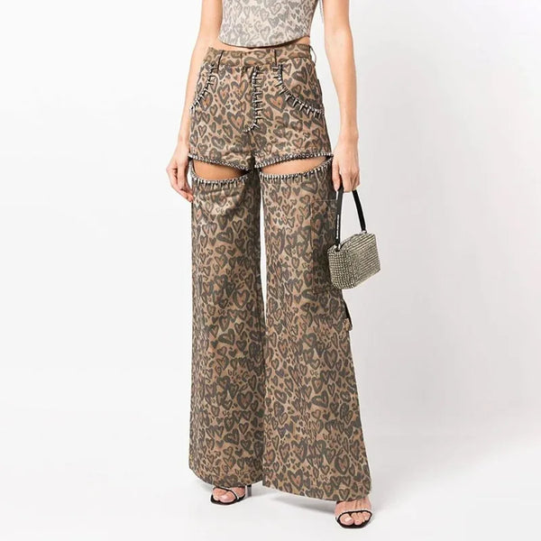 Baddie Leopard Embellished Cut Out Pants
