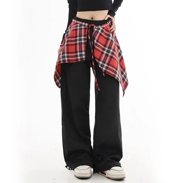 Stylish Cargo Plaid Skirt Pants