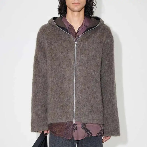 Retro American Style Hooded Zipper Sweater